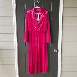 DO+BE Fuchsia Pink Velvet High Waist Wide Leg Dress Pants Blazer Suit Size M